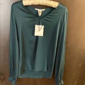 DVF Silk Long Sleeve Deep Teal Blouse